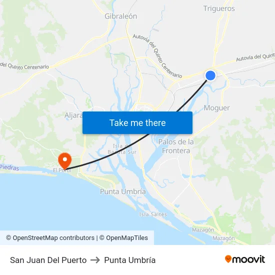 San Juan Del Puerto to Punta Umbría map