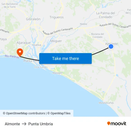 Almonte to Punta Umbría map