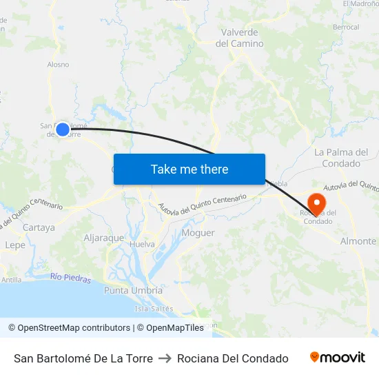 San Bartolomé De La Torre to Rociana Del Condado map