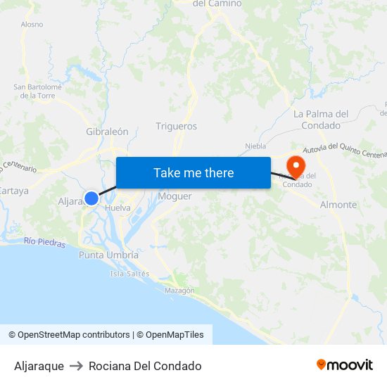 Aljaraque to Rociana Del Condado map