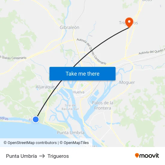 Punta Umbría to Trigueros map