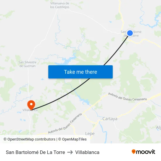 San Bartolomé De La Torre to Villablanca map