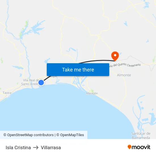 Isla Cristina to Villarrasa map