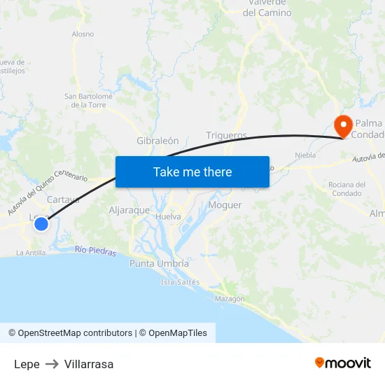 Lepe to Villarrasa map