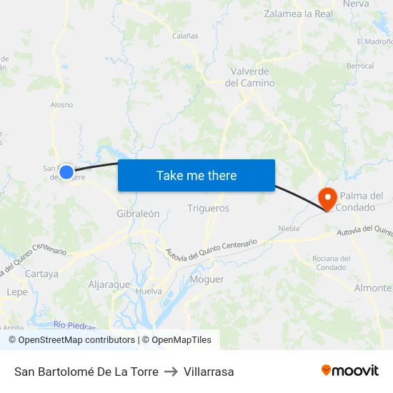 San Bartolomé De La Torre to Villarrasa map