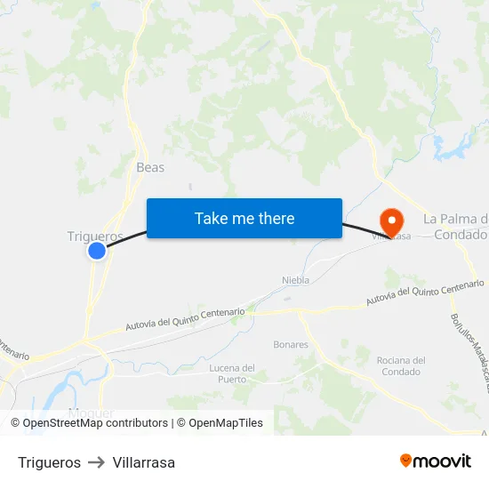 Trigueros to Villarrasa map