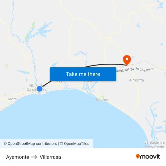 Ayamonte to Villarrasa map