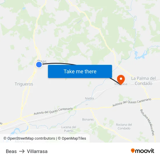 Beas to Villarrasa map
