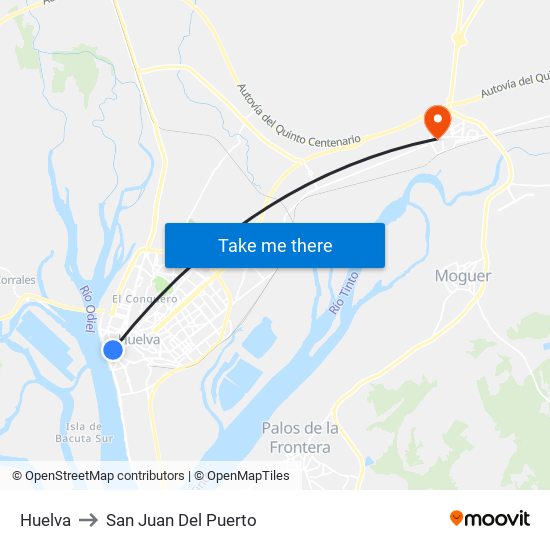 Huelva to San Juan Del Puerto map