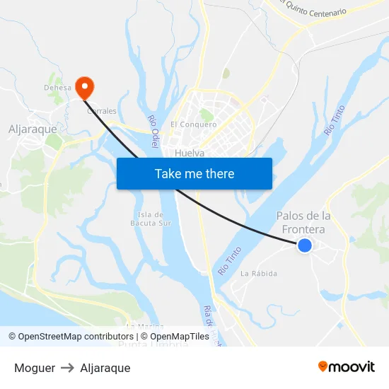 Moguer to Aljaraque map