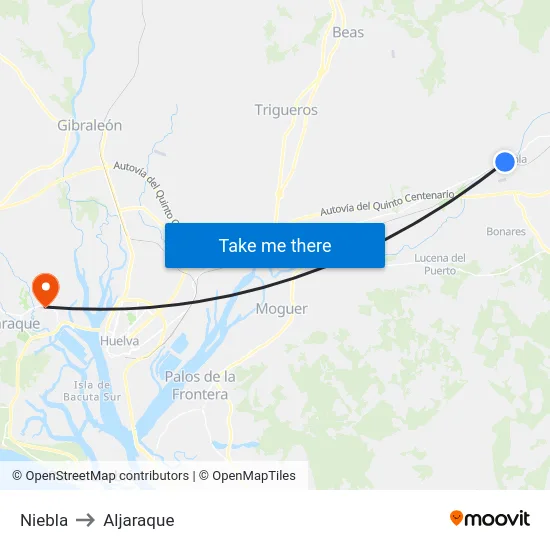 Niebla to Aljaraque map