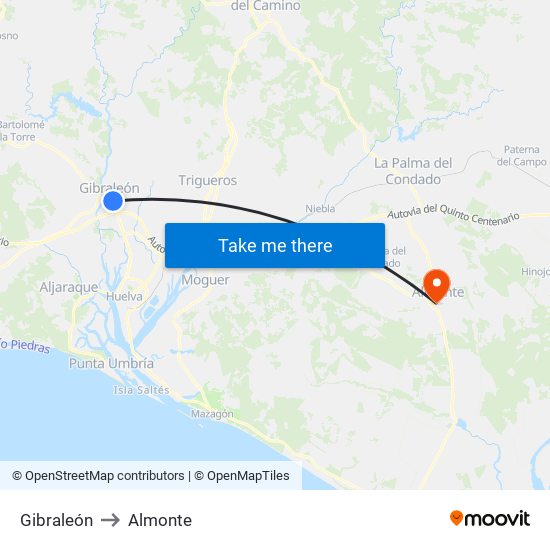 Gibraleón to Almonte map