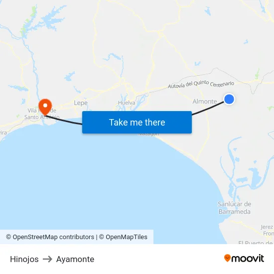 Hinojos to Ayamonte map