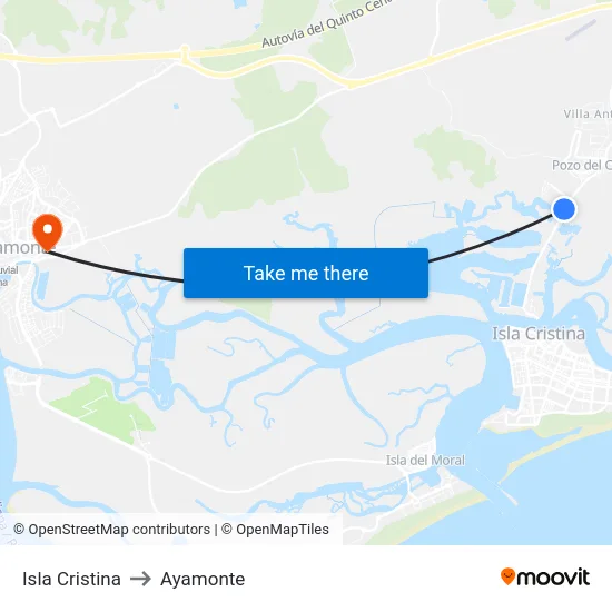 Isla Cristina to Ayamonte map