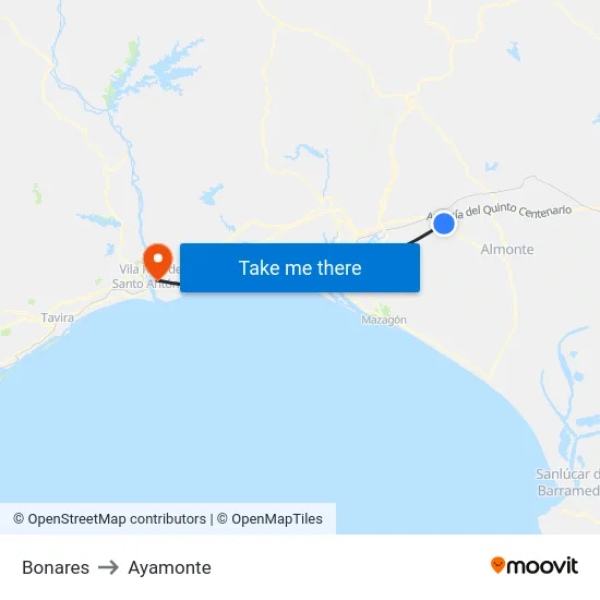Bonares to Ayamonte map