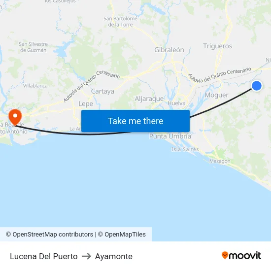 Lucena Del Puerto to Ayamonte map