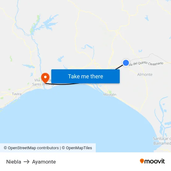 Niebla to Ayamonte map