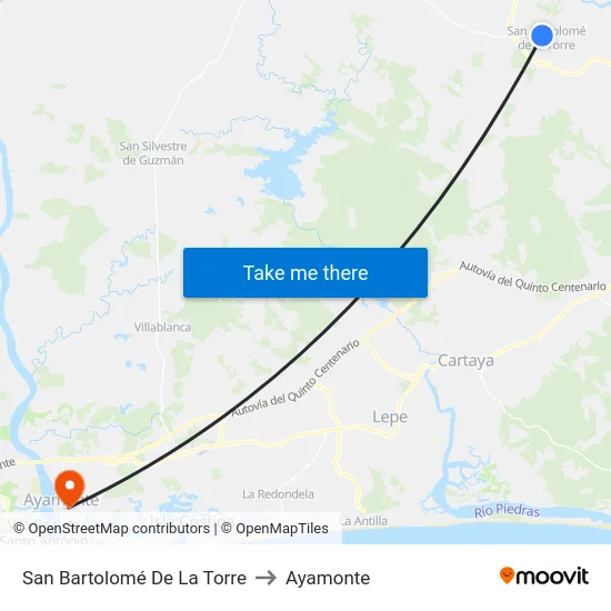 San Bartolomé De La Torre to Ayamonte map