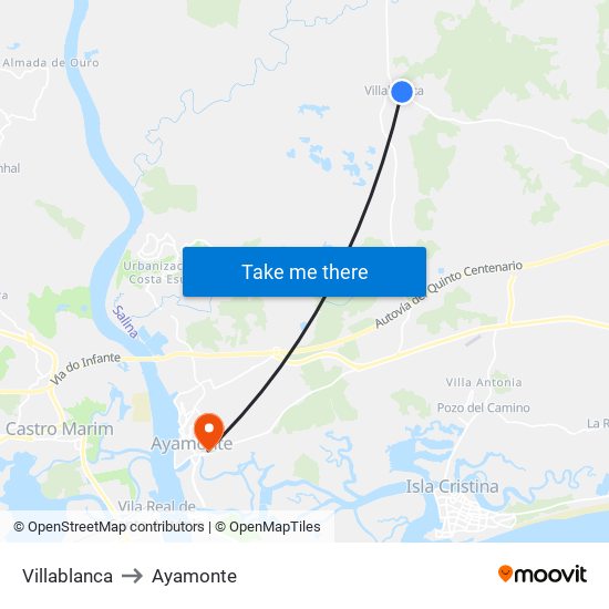 Villablanca to Ayamonte map