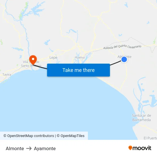 Almonte to Ayamonte map