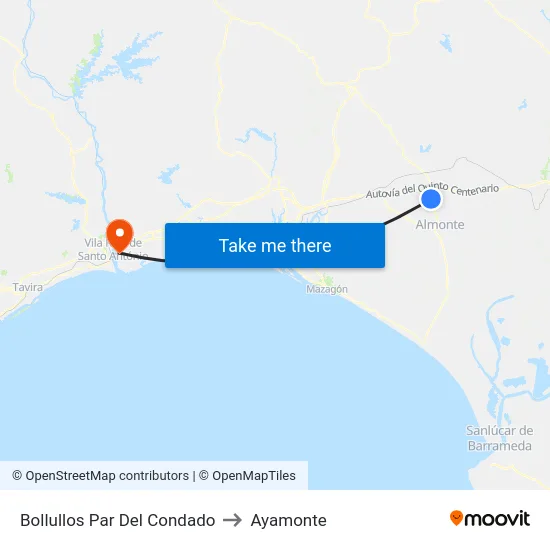 Bollullos Par Del Condado to Ayamonte map