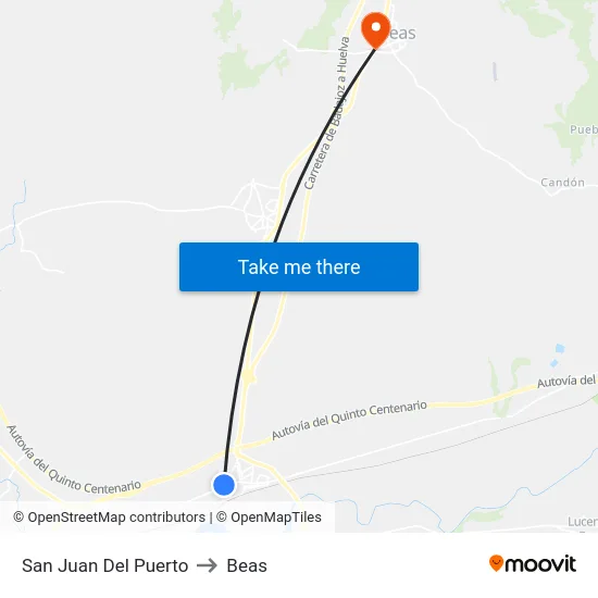 San Juan Del Puerto to Beas map