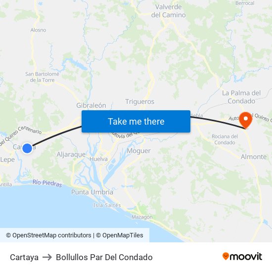 Cartaya to Bollullos Par Del Condado map