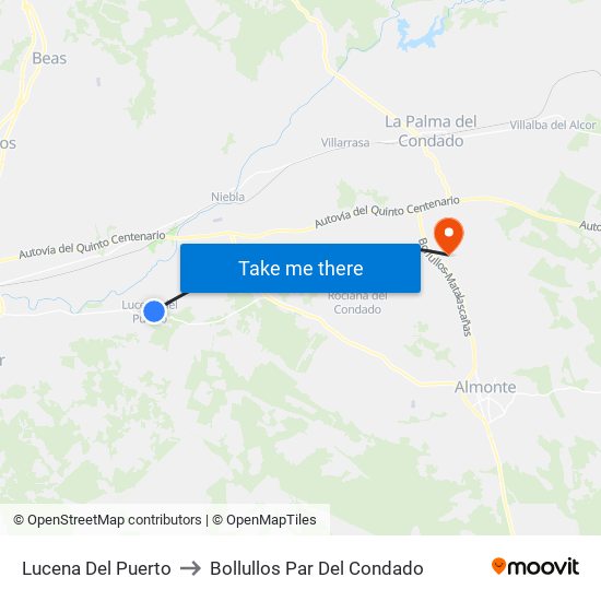 Lucena Del Puerto to Bollullos Par Del Condado map
