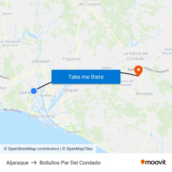 Aljaraque to Bollullos Par Del Condado map