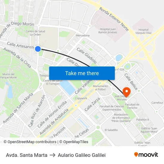 Avda. Santa Marta to Aulario Galileo Galilei map