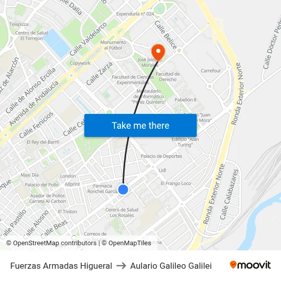 Fuerzas Armadas Higueral to Aulario Galileo Galilei map