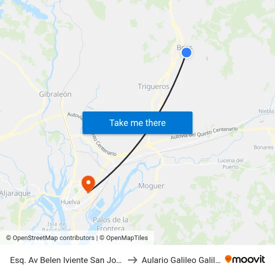 Esq. Av Belen Iviente  San Jose to Aulario Galileo Galilei map