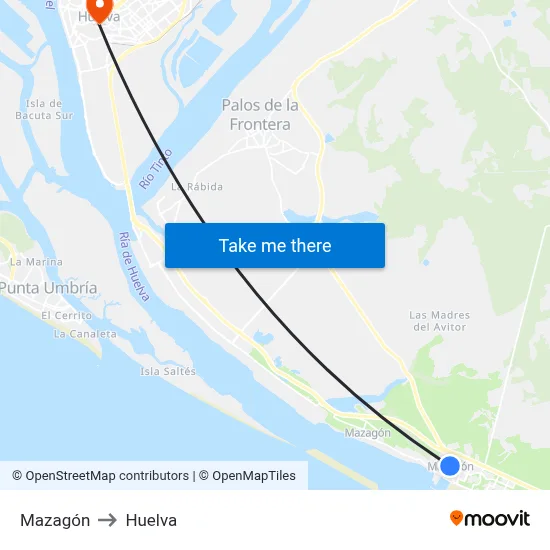 Mazagón to Huelva map