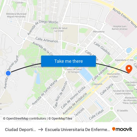 Ciudad Deportiva to Escuela Universitaria De Enfermería map