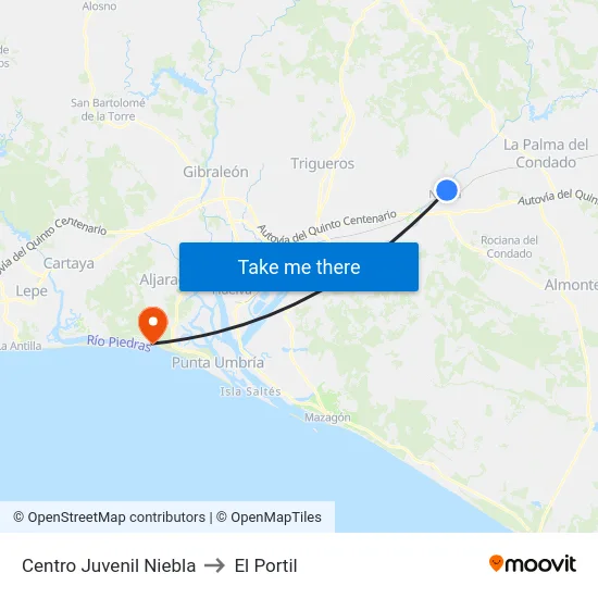Centro Juvenil Niebla to El Portil map