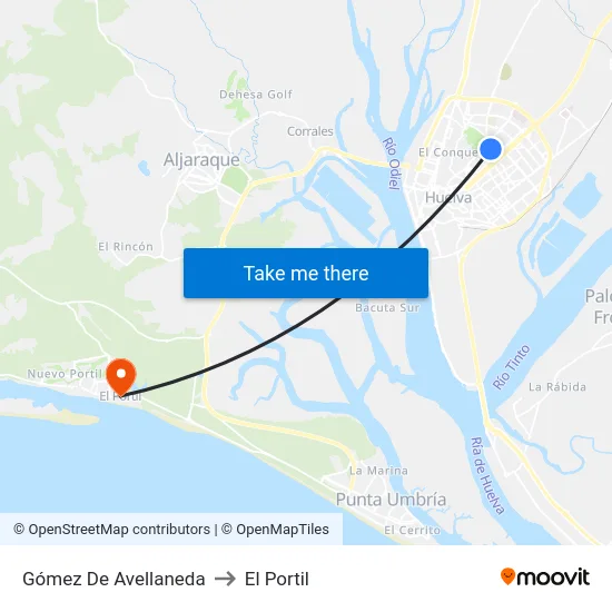 Gómez De Avellaneda to El Portil map
