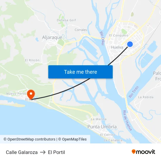 Calle Galaroza to El Portil map