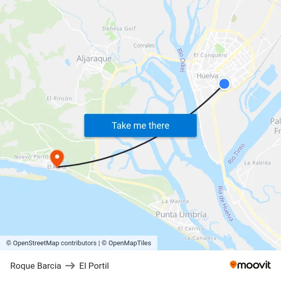 Roque Barcia to El Portil map