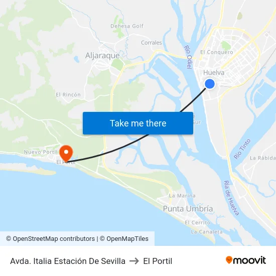 Avda. Italia Estación De Sevilla to El Portil map