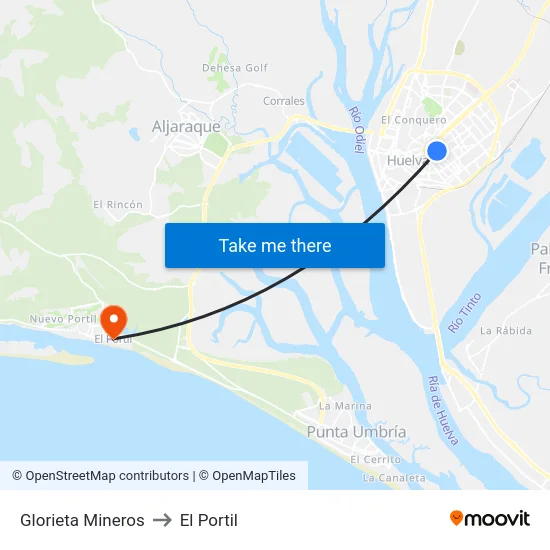 Glorieta Mineros to El Portil map