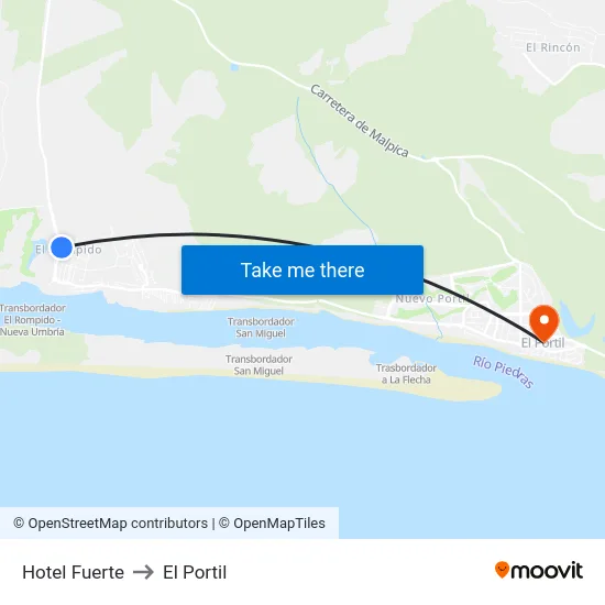Hotel Fuerte to El Portil map