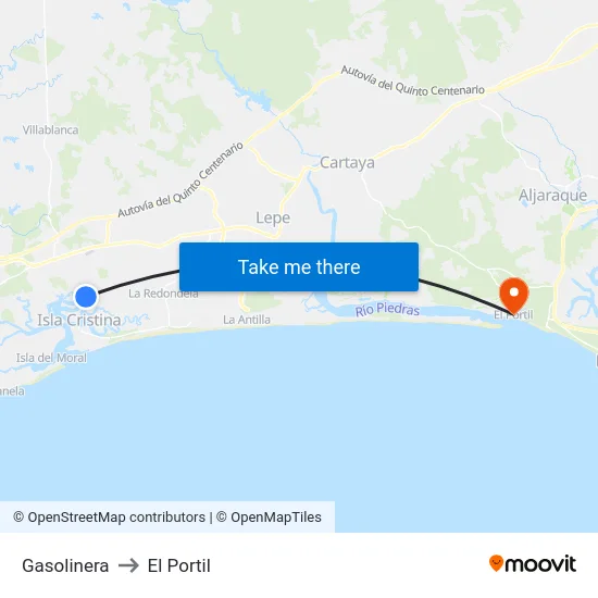 Gasolinera to El Portil map
