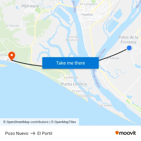 Pozo Nuevo to El Portil map