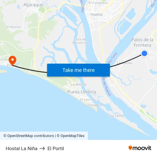 Hostal La Niña to El Portil map