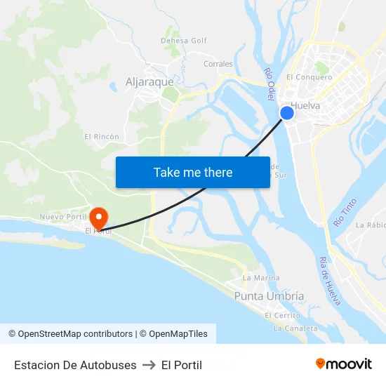 Estacion De Autobuses to El Portil map
