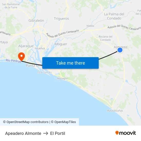 Apeadero Almonte to El Portil map