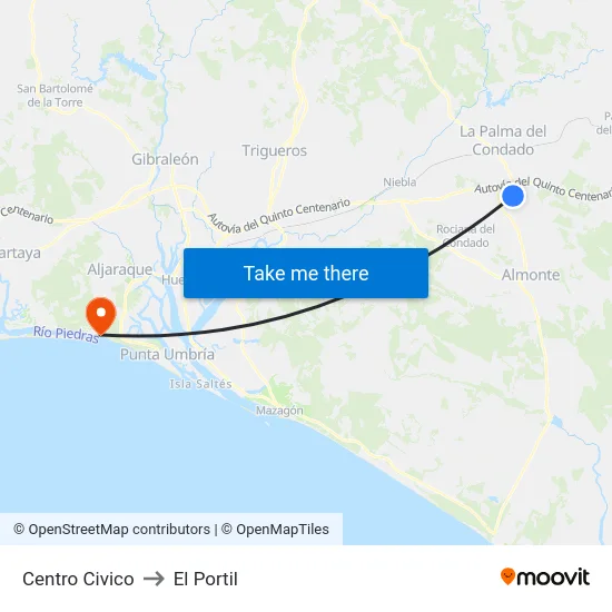 Centro Civico to El Portil map