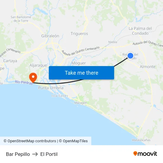 Bar Pepillo to El Portil map