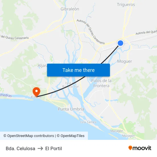 Bda. Celulosa to El Portil map