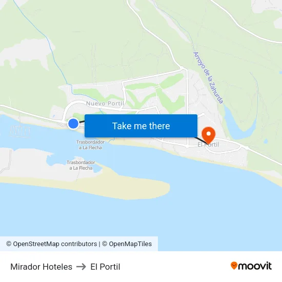 Mirador Hoteles to El Portil map